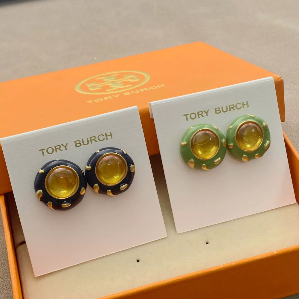 Tory Burch Enamel Irregular Round Cat Eye Earrings